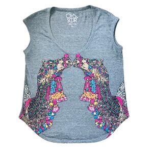 Chaser Gray Colorful Camel Sleeveless Top Medium